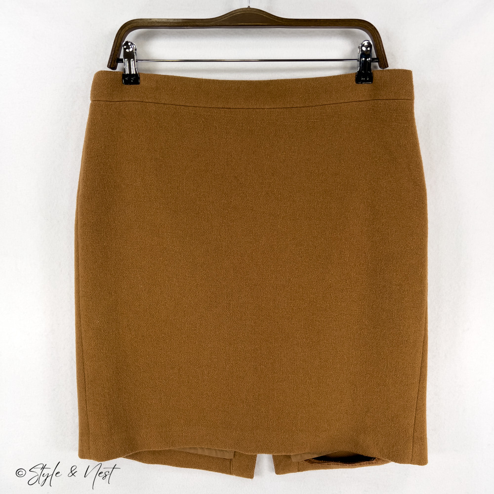 JCrew Mercantile Women's Wool Tweed Camel Brown Knitted Pencil Skirt Size 12